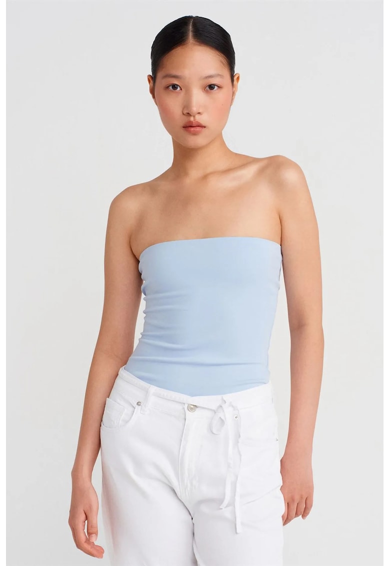 Bluza tip bandeau - slim-fit - Baby Blue - bumbac - poliester - elastan