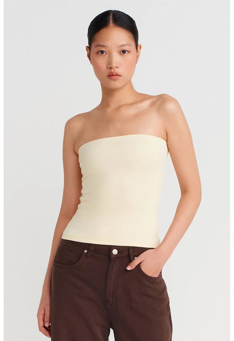 Bluza dama - tip bandeau - croiala slim-fit - Crem - amestec bumbac-poliester-elastan