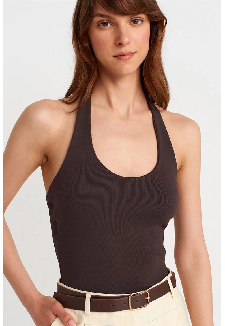 Bluza dama - bluza fara maneci - gri inchis - bumbac-elastan