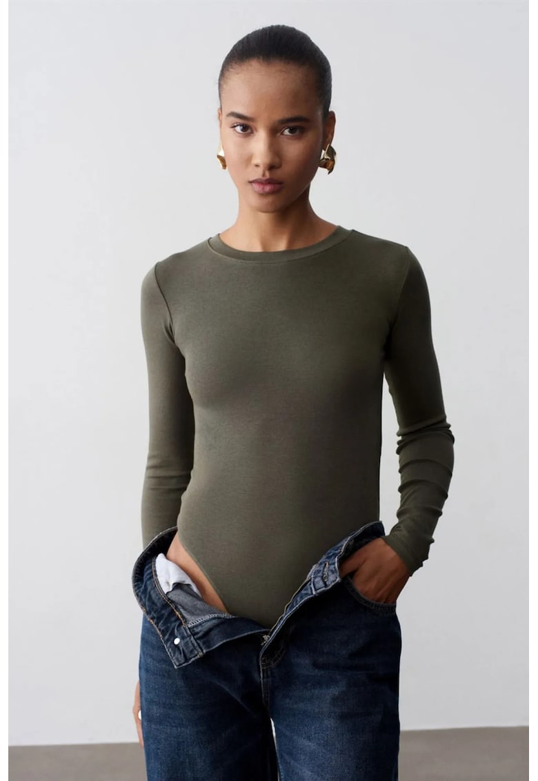 Body femei - slim fit - verde masliniu - jerseu - maneca lunga