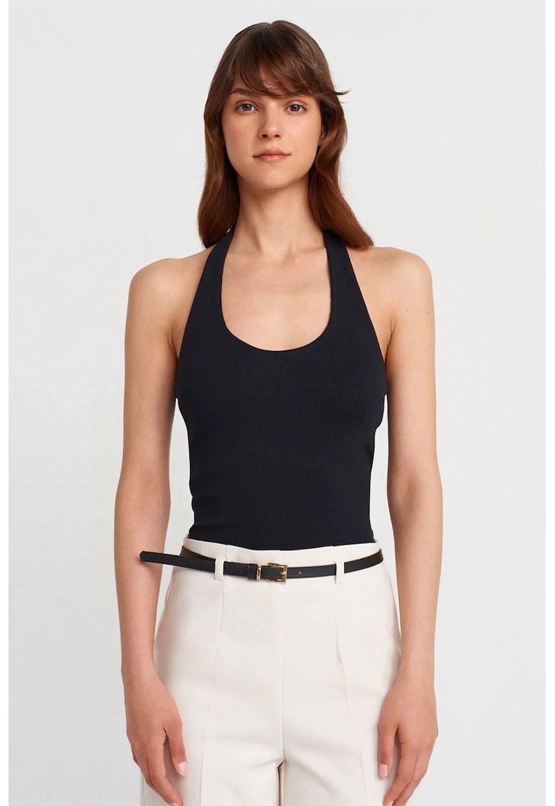 Bluza dama - halterneck - fara maneci - negru - material elastic