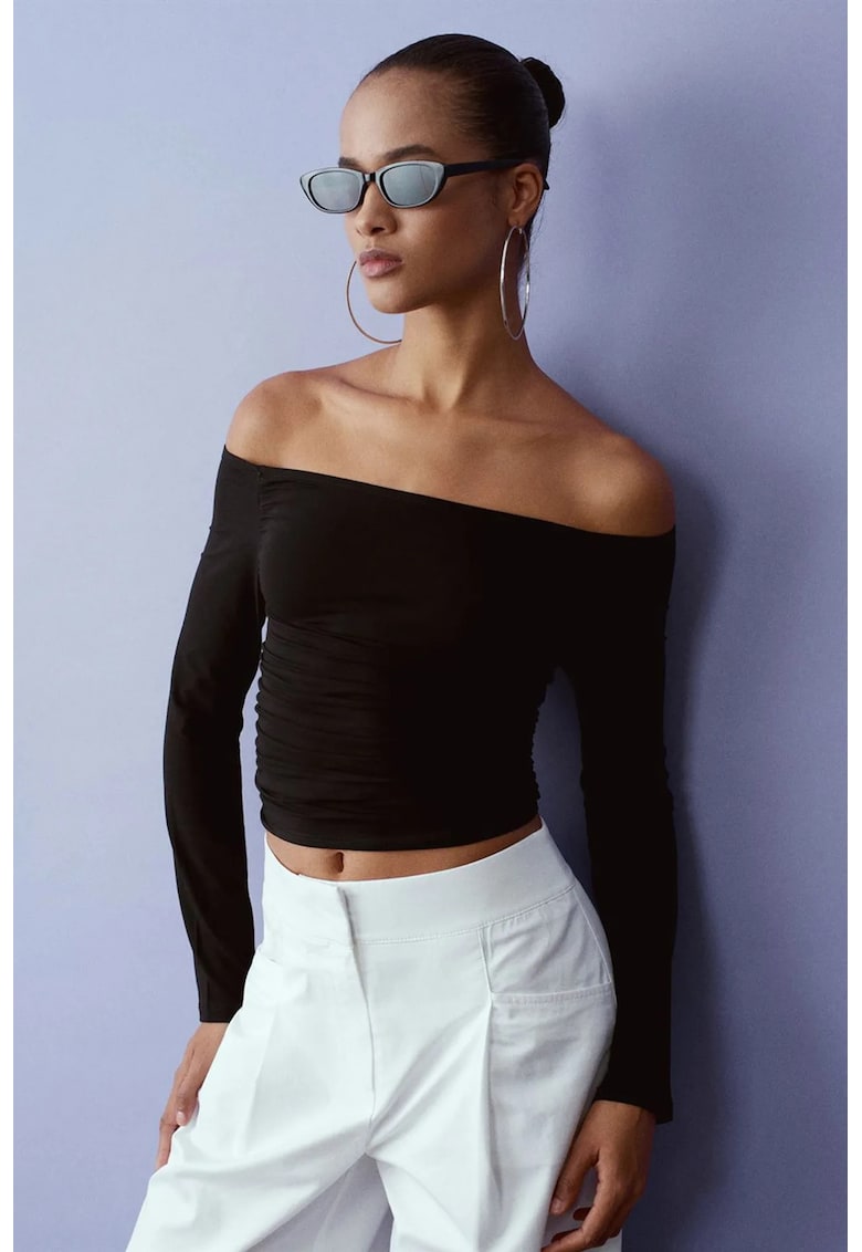 Bluza dama - slim - negru - amestec tencel-bumbac-elastan
