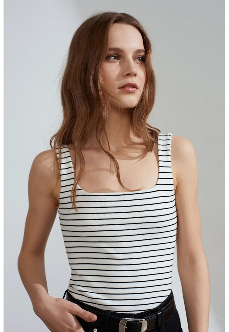 Bluza fara maneci - dungi - alb/negru - bumbac cu elastan