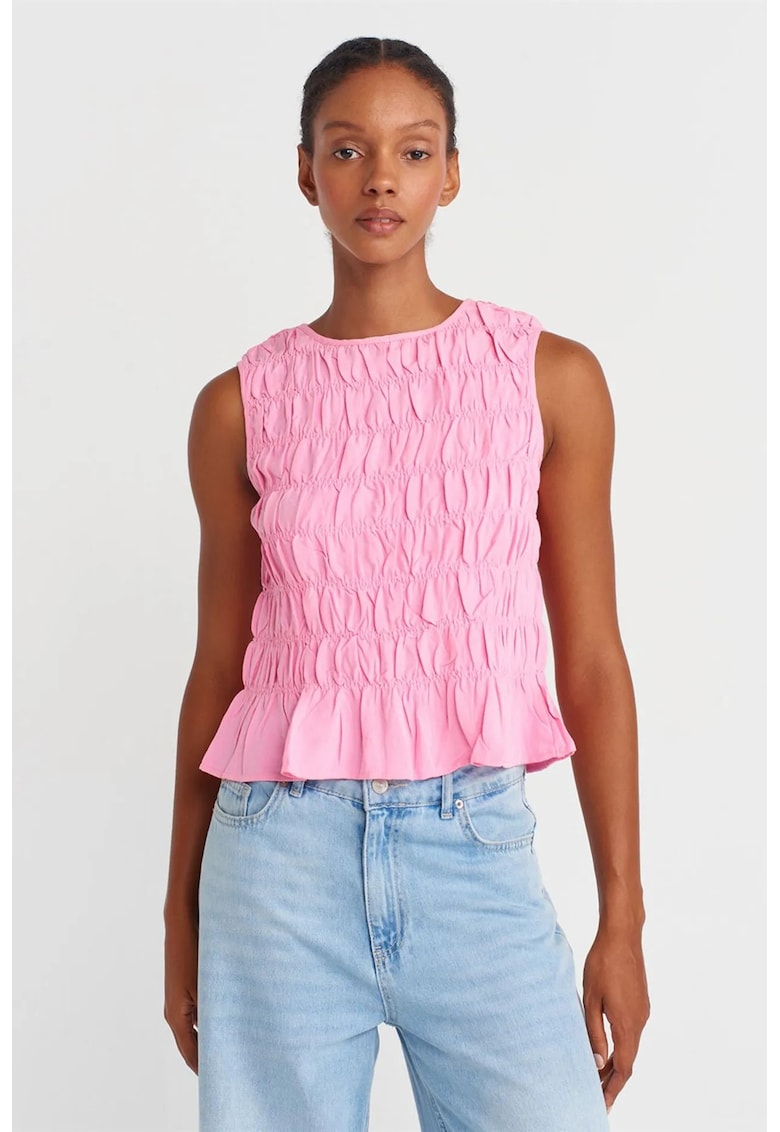Bluza scurta dama roz pudra - croiala regular - detalii elastice