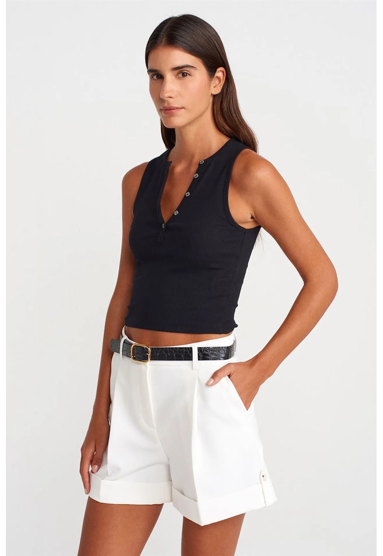 Crop top - slim - negru - bumbac-elastan