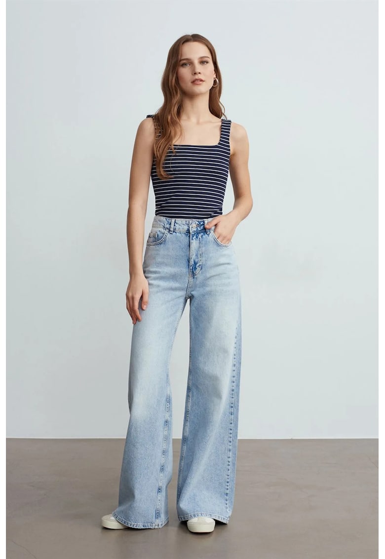 Bluze dama - fara maneci - alb/negru - bumbac-elastan