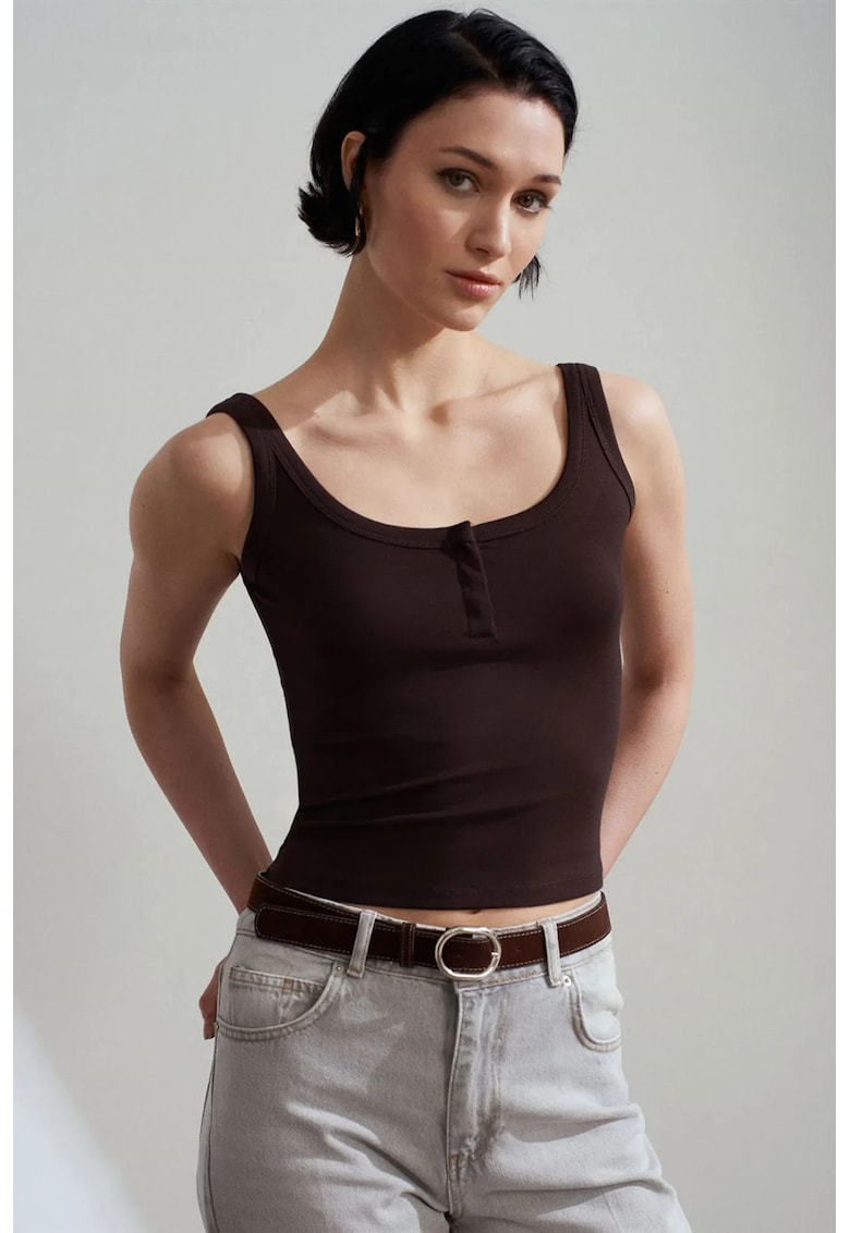 Bluze dama - Cami Crop - casual - maro cafea - bumbac/modal/elastan