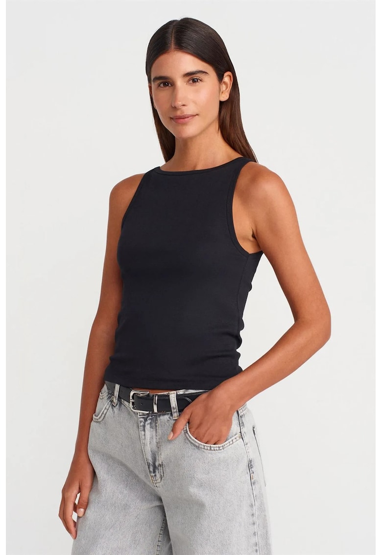Bluza dama - slim-fit - negru - tricot subtire cu nervuri
