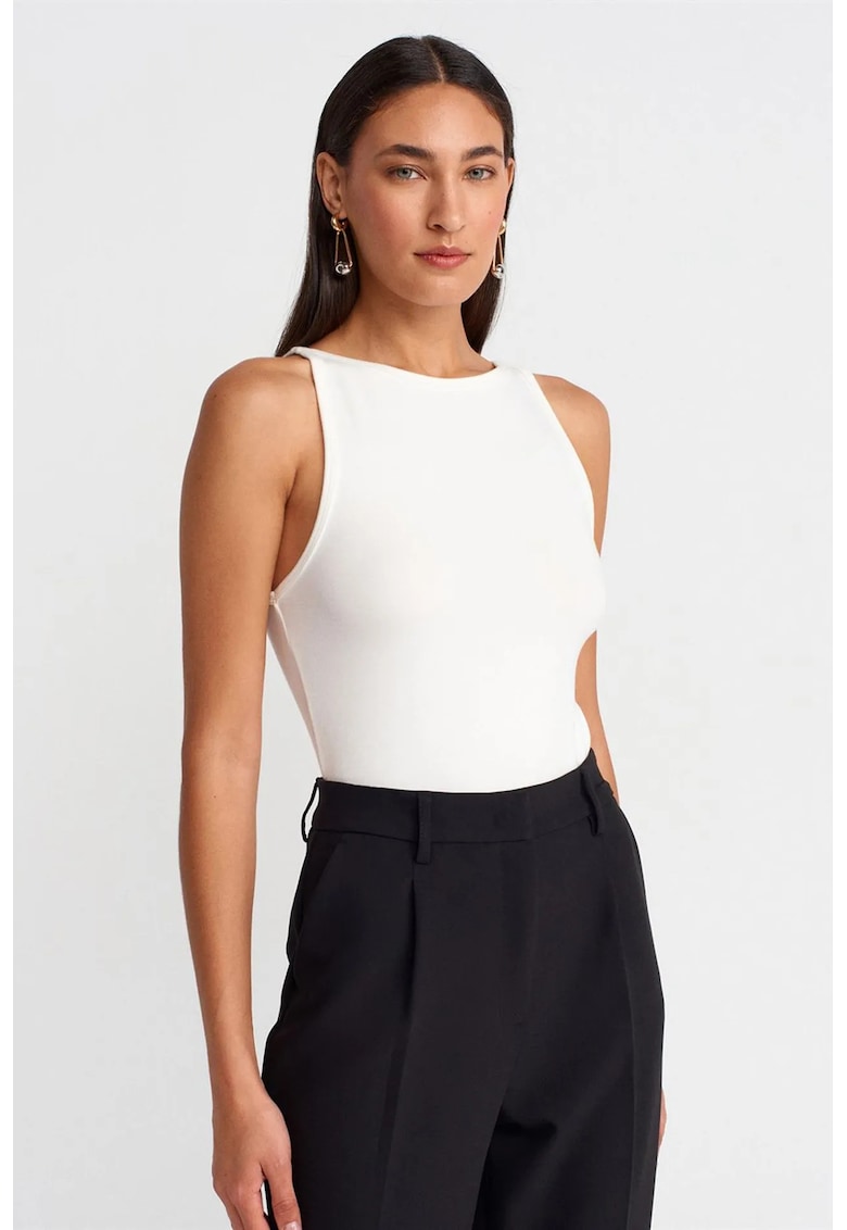 Bluza dama - bluza cu guler halter - croiala slim - alb - bumbac-modal-elastan