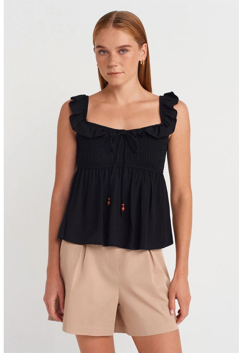 Bluza dama - bluza fara maneci - volanase - negru - 70% viscoza - 30% in