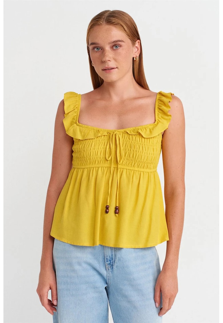 Bluza dama - fara maneci - volanase - galben lamaie - 70% viscoza - 30% in