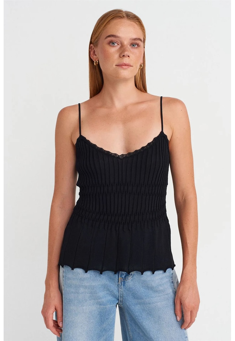 Bluza dama - decolteu in V - fara maneci - negru - viscoza -