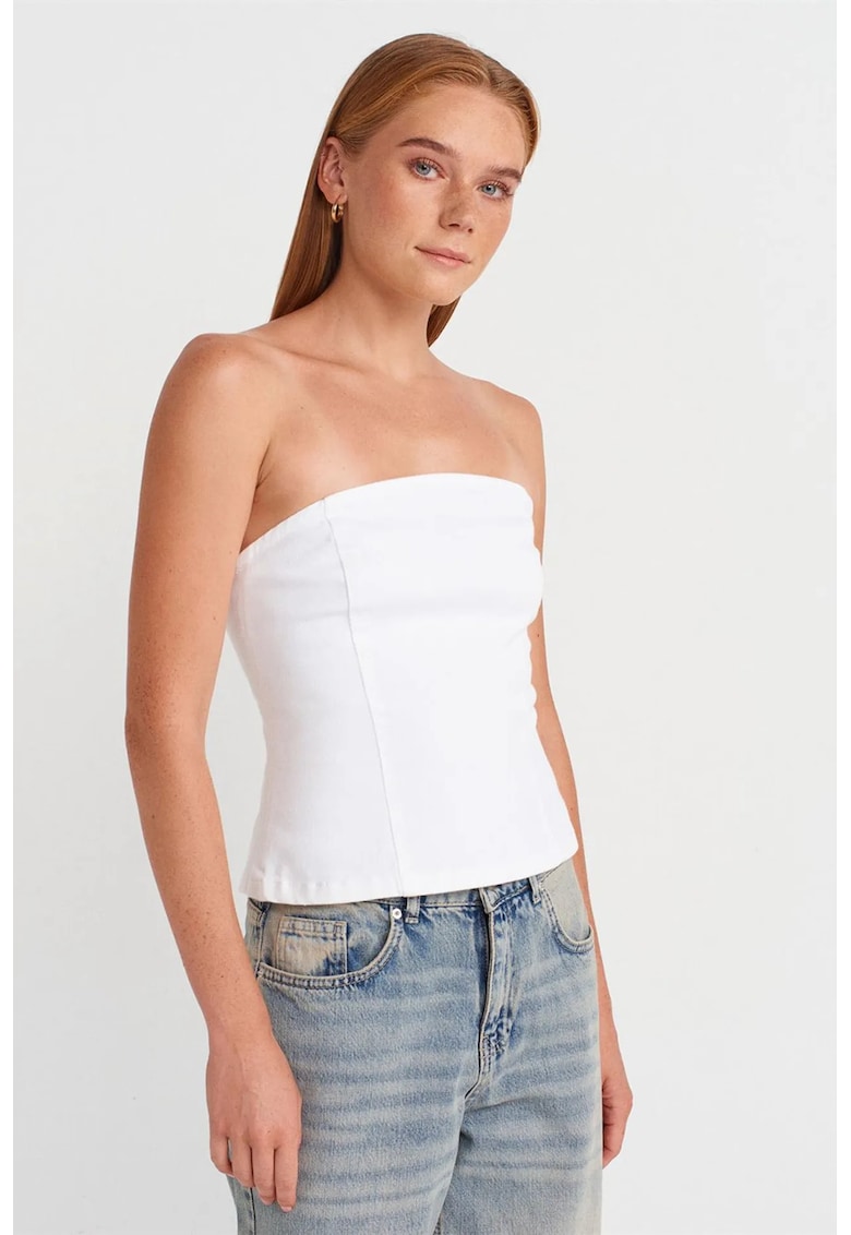 Bluza dama - tip peplum - fara bretele - bumbac fewqu elastan - Alb