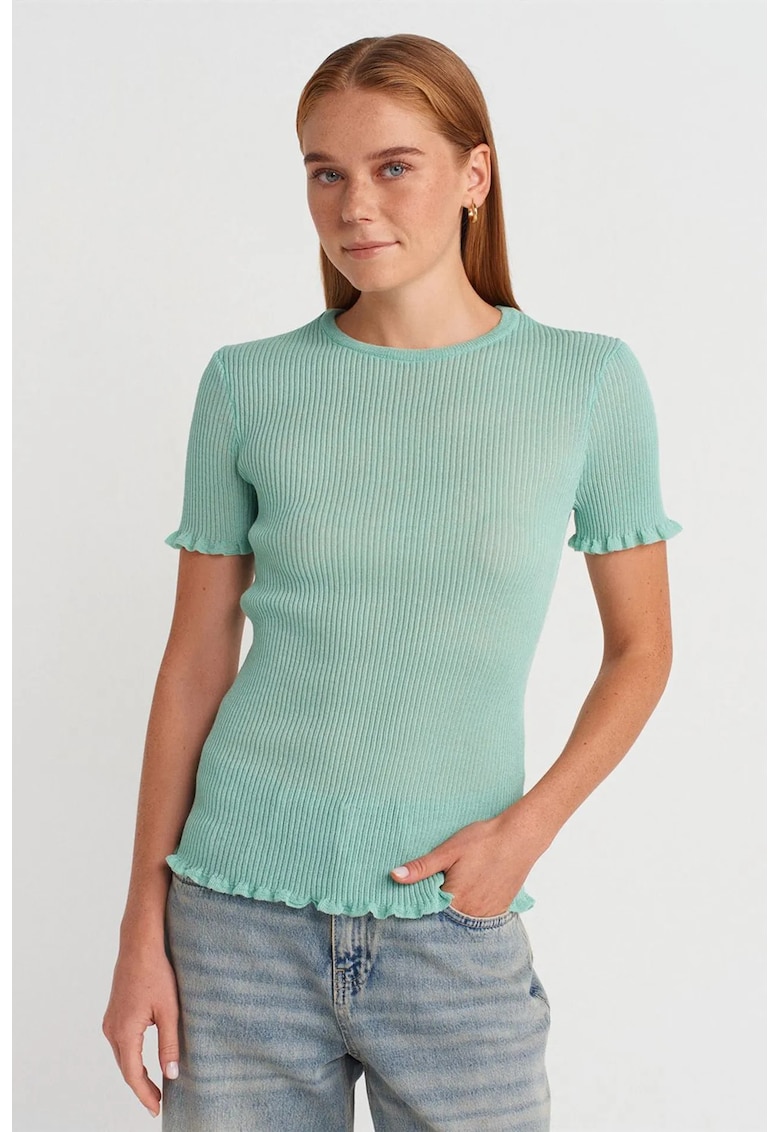 Bluza dama - Bluza Slim Fit cu volane - verde menta - poliester -