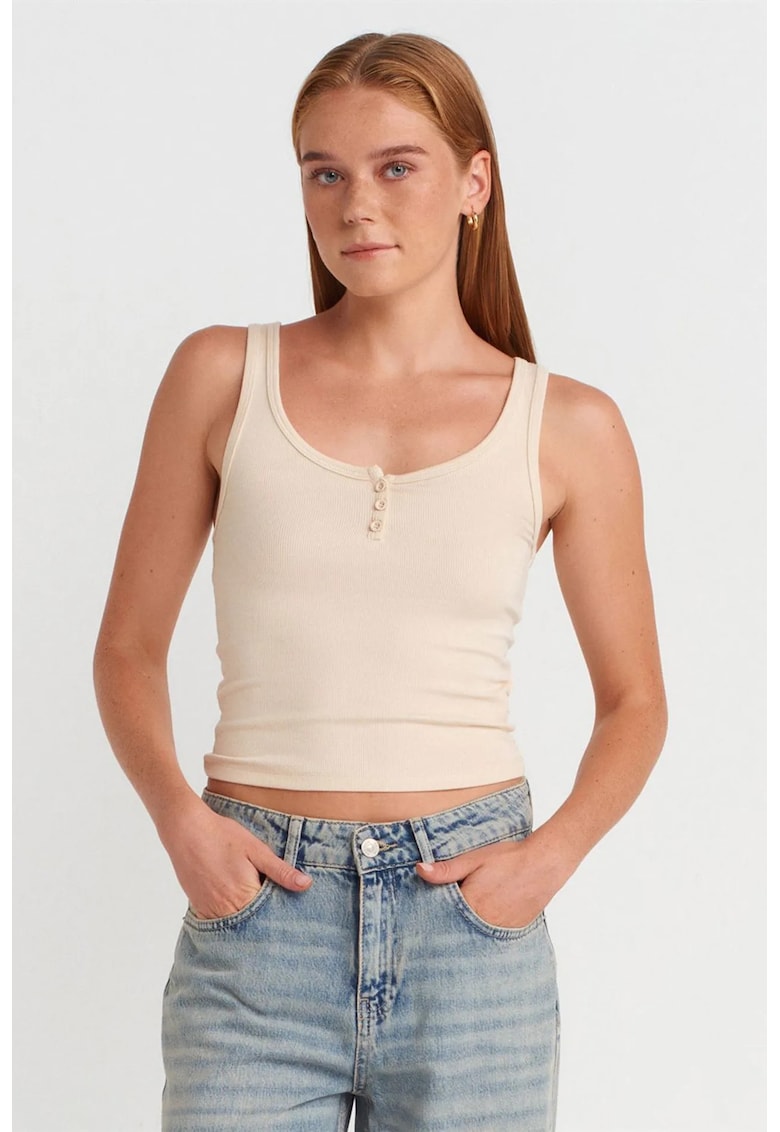 Bluze dama - Cami Crop Slim Fit - crem natural - bumbac/modal/elastan