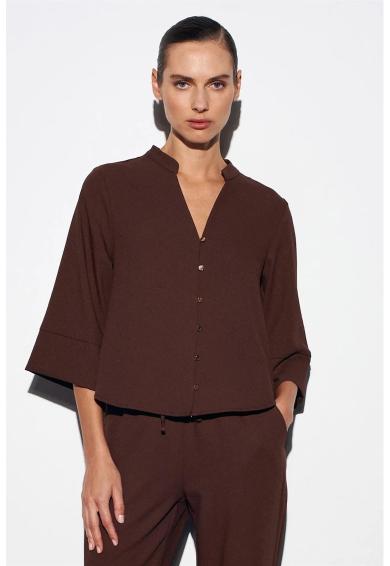 Bluze dama - Bluza din crep de poliester - lejer - maro cafea