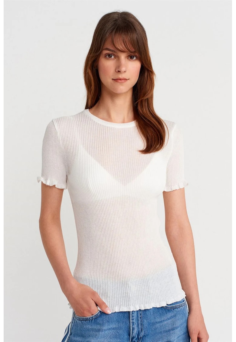 Bluza dama - slim fit - volanase - alb - poliester