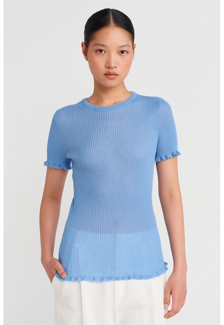Bluza dama - Bluza Slim Fit cu Volane - Albastru Deschis - 100% poliester