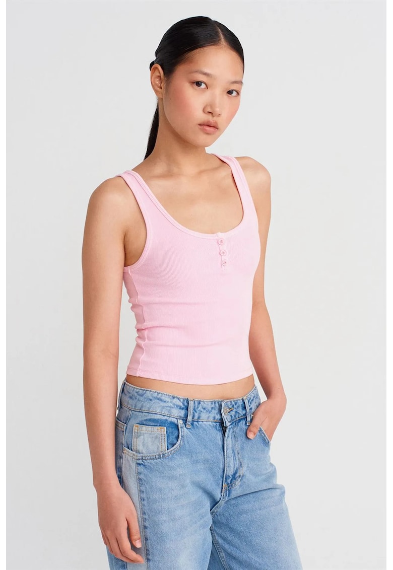 Bluza crop - slim fit - roz pudrat - bumbac-elastan