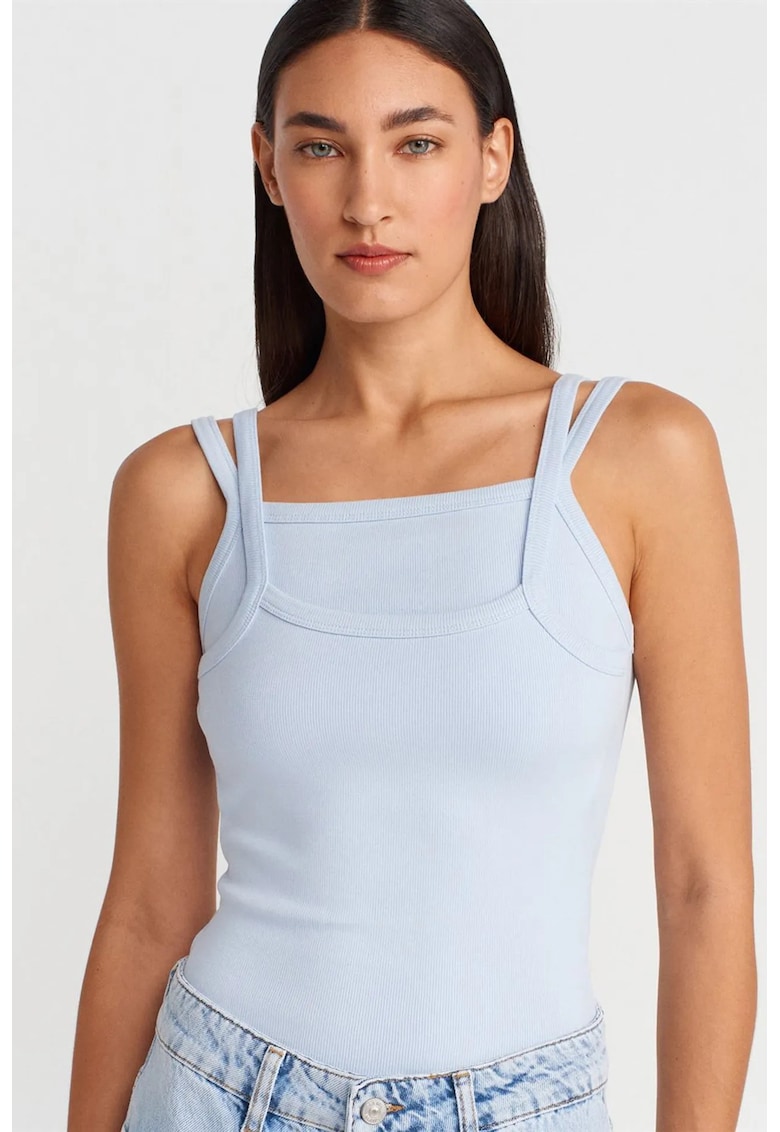 Bluza dama - bluza fara maneci - guler patrat - albastru deschis - fabricat din material de calitate