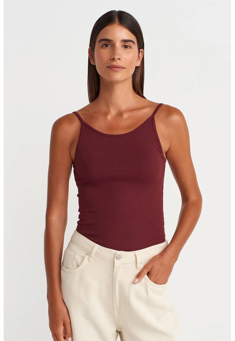Bluza dama - Bluza cu nervuri - fara maneci - rosu burgundy - bumbac-modal-elastan