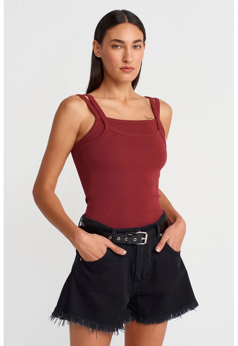 Bluza dama - fara maneci - guler patrat - rosu burgundy - bumbac elastan