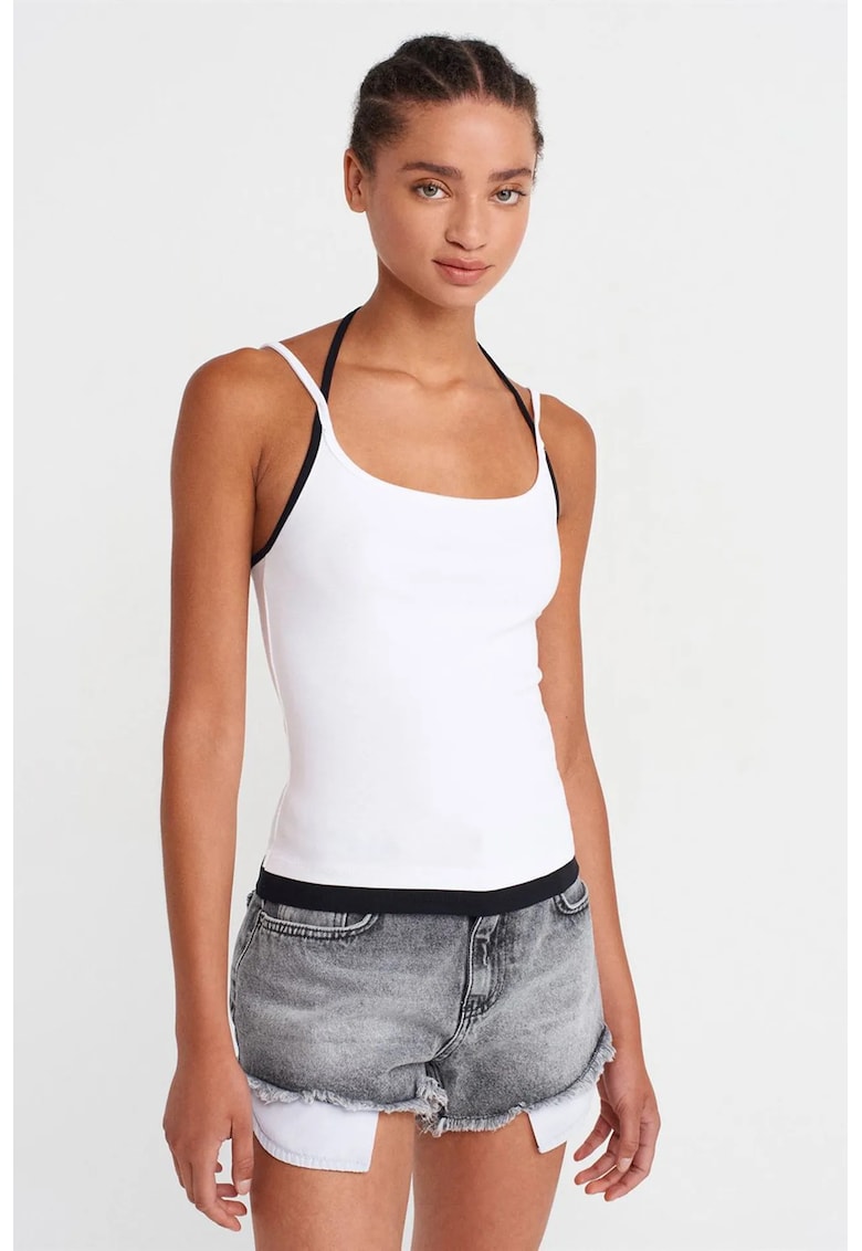 Maiou - slim fit - detalii cu snur - alb - bumbac cu elastan