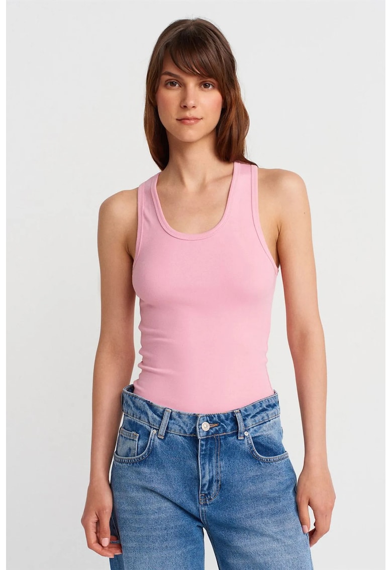 Bluza dama - fara maneci - roz pudra - casual - bumbac/modal/elastan