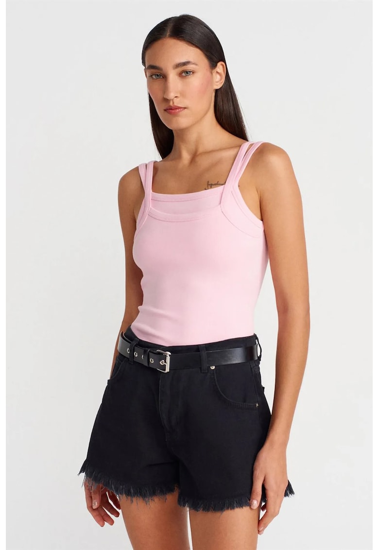 Bluza dama - cu decolteu patrat - fara maneci - roz pudra - bumbac-elastan