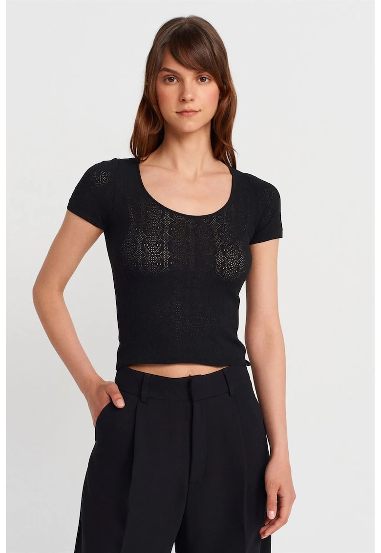 Bluza dama - bluza slim fit - negru - cu nervuri - viscoza-poliamida -