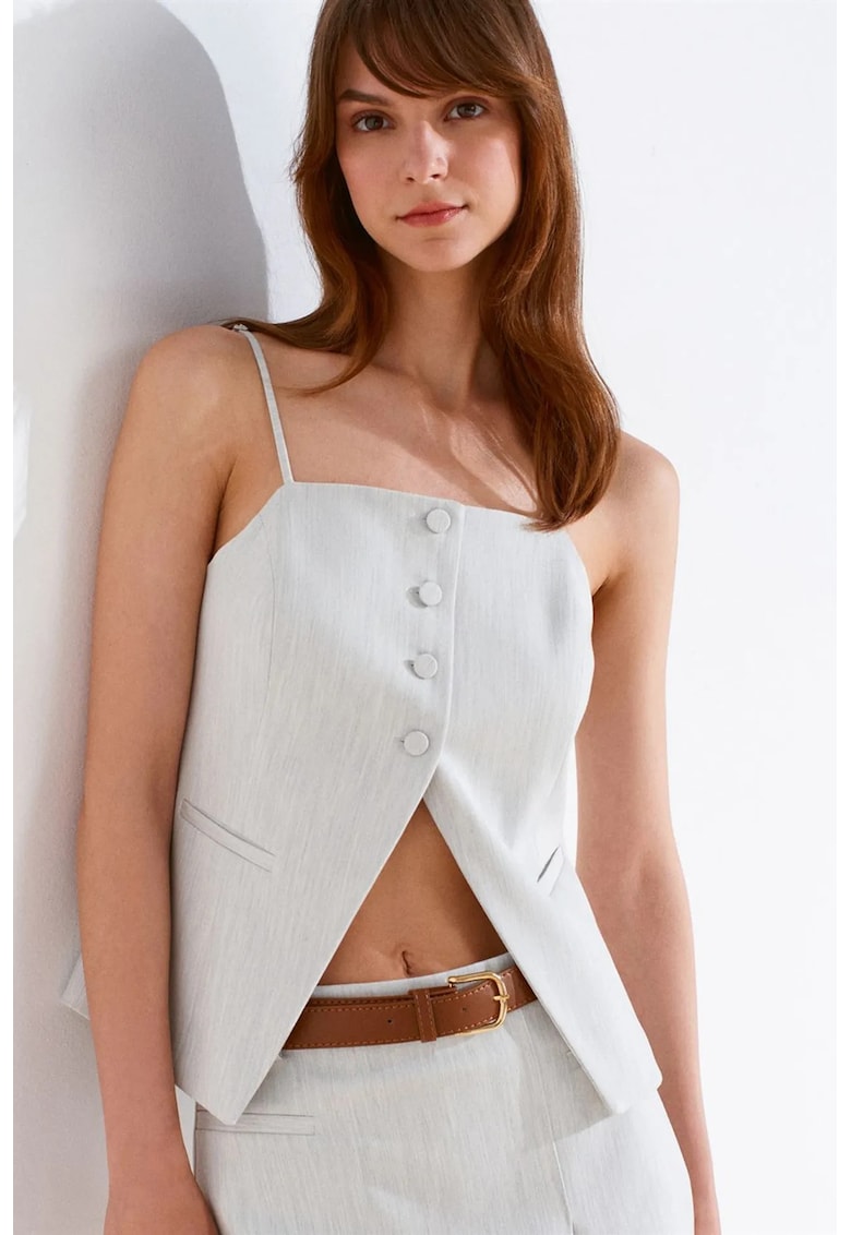 Bluza dama - fara maneci - decolteu patrat - alb prafuit - poliester-viscoza-elastan