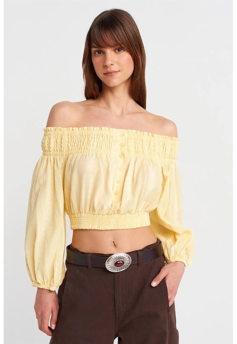 Bluza scurta galben lamaie - croiala regular - maneci lungi - bumbac si viscoza