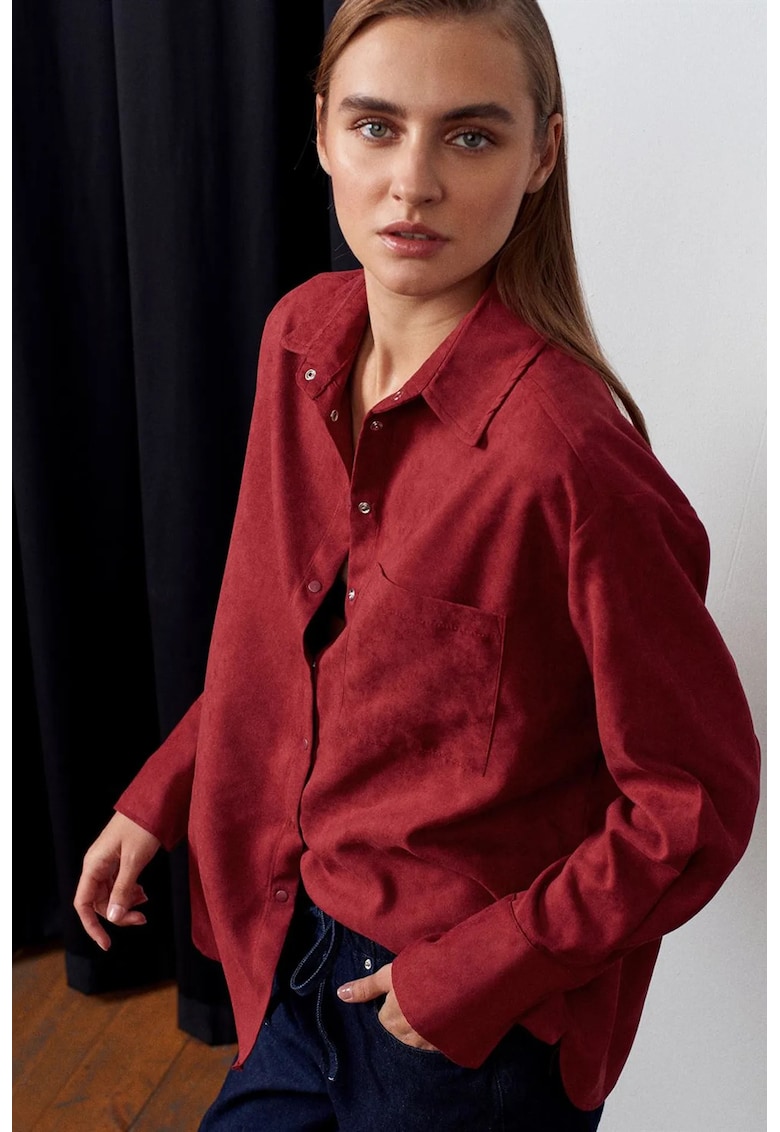 Camasa dama - camasa supradimensionata - rosu burgundy - poliester