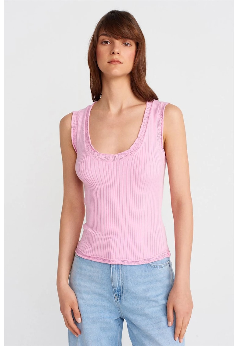 Top dama - slim fit - roz pudra - tricot viscoza-poliester - One Size INTL -