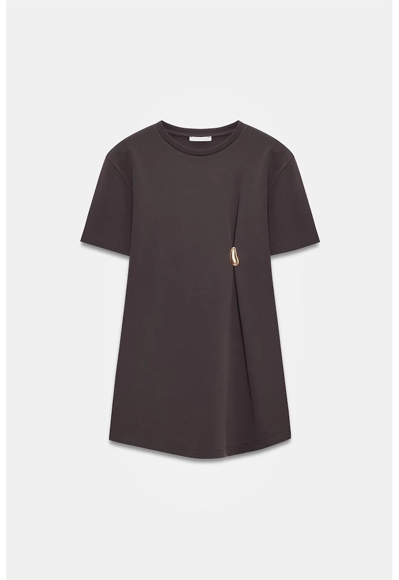 Rochie mini - casual - maneca scurta - maro cafea - 80% bumbac