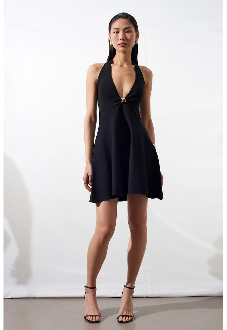 Rochie Mini Femei - A-Line - Neagra - Poliester - Fara Maneci - Guler Halter - One Size