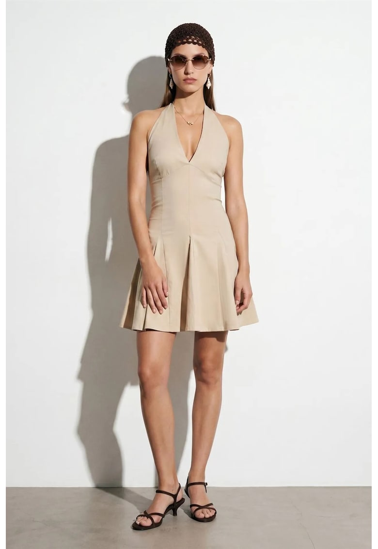 Rochie Mini Skater Eleganta - Bej Natural - 70% viscoza/26% poliamida/4% elastan