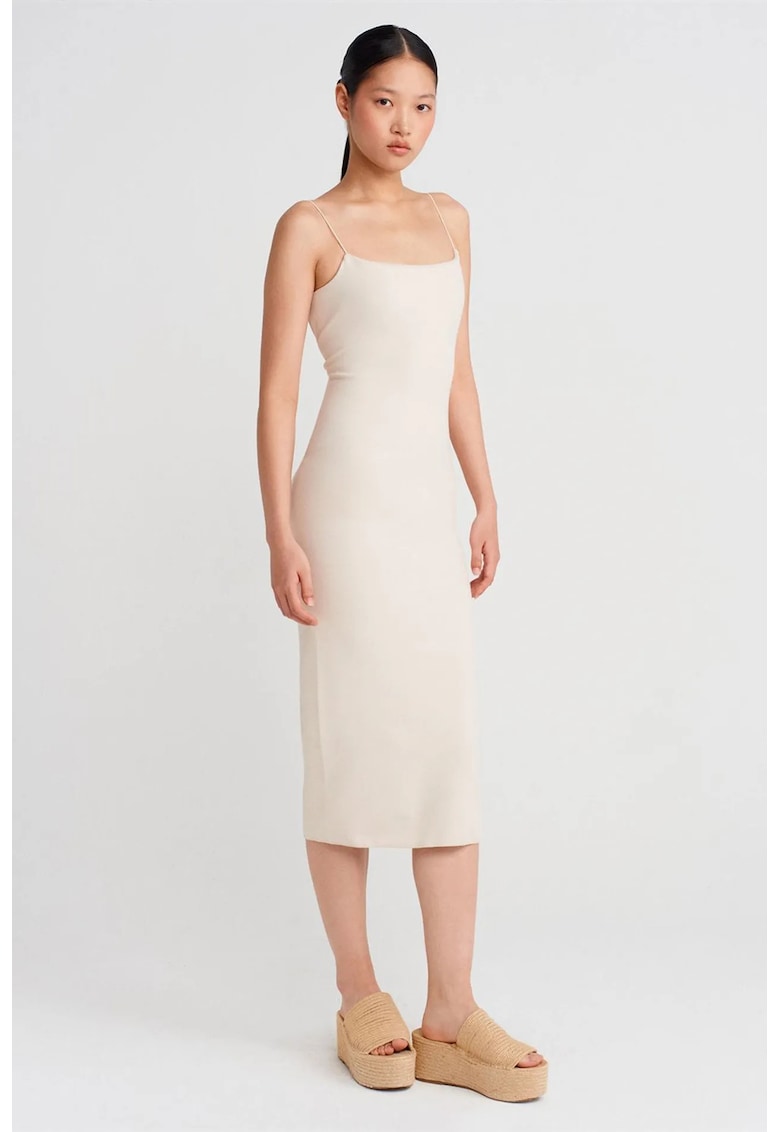 Rochie Midi - Bodycon - Decupaje - Crem Natural - Viscoza