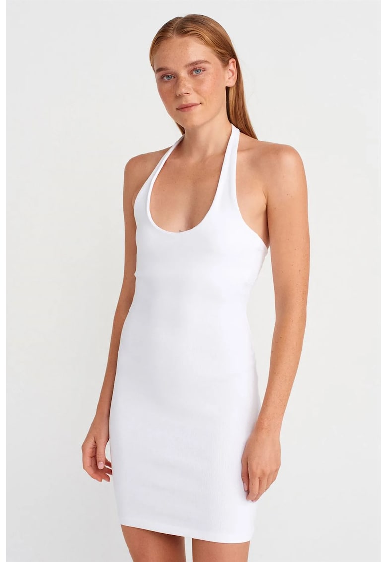 Rochie Mini Bodycon Alb - Eleganta - Cu nervuri - Bumbac