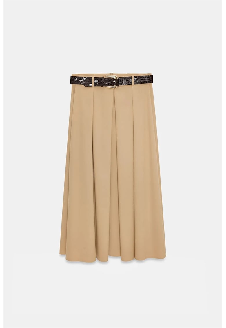 Fusta dreapta midi - casual - bej natural - cu curea