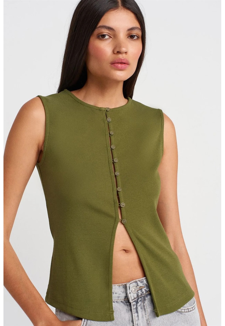 Bluza dama - bluza fara maneci - verde kaki - bumbac-elastan