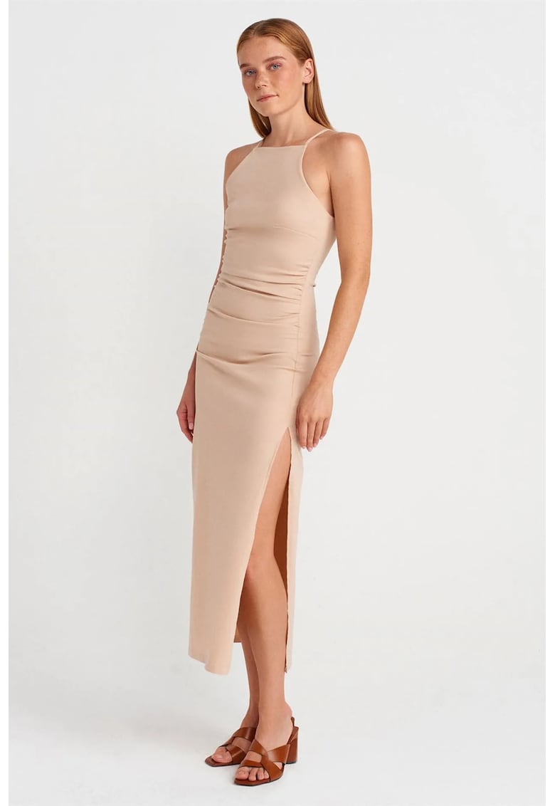 Rochie Midi - Bodycon - Eleganta - Bej Natural - 66% Bumbac