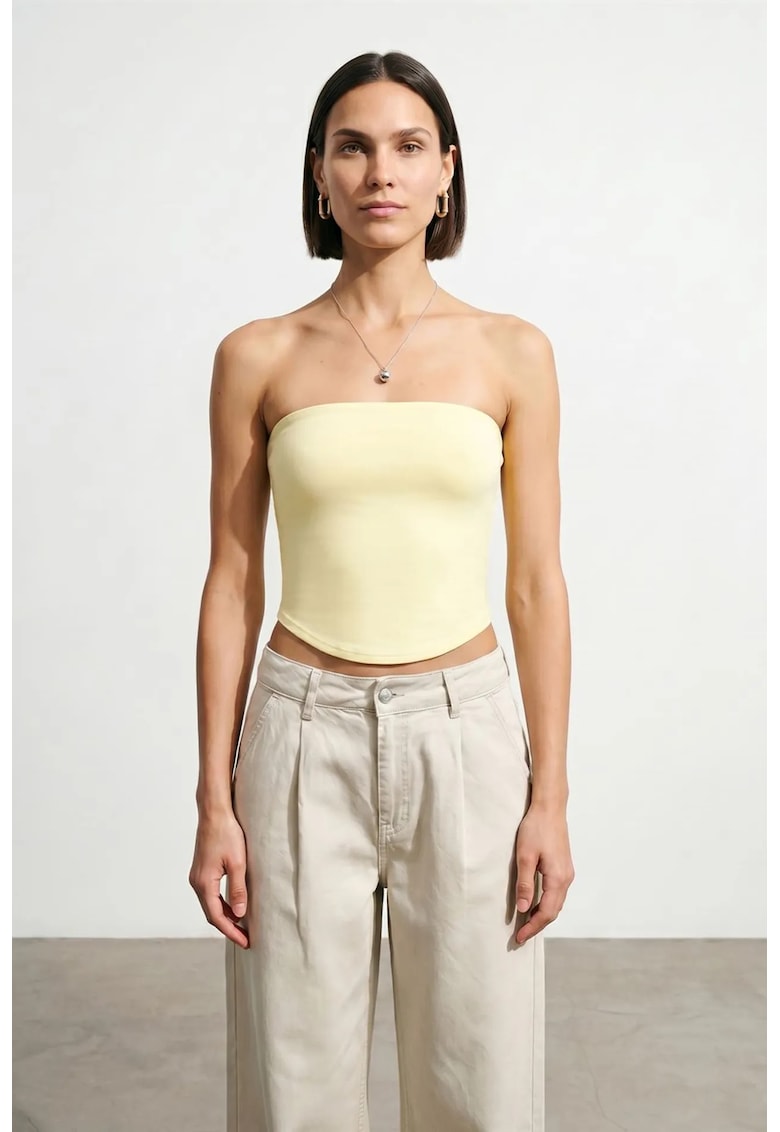 Top Bandeau Crop Femei Galben Lamaie - Elastic