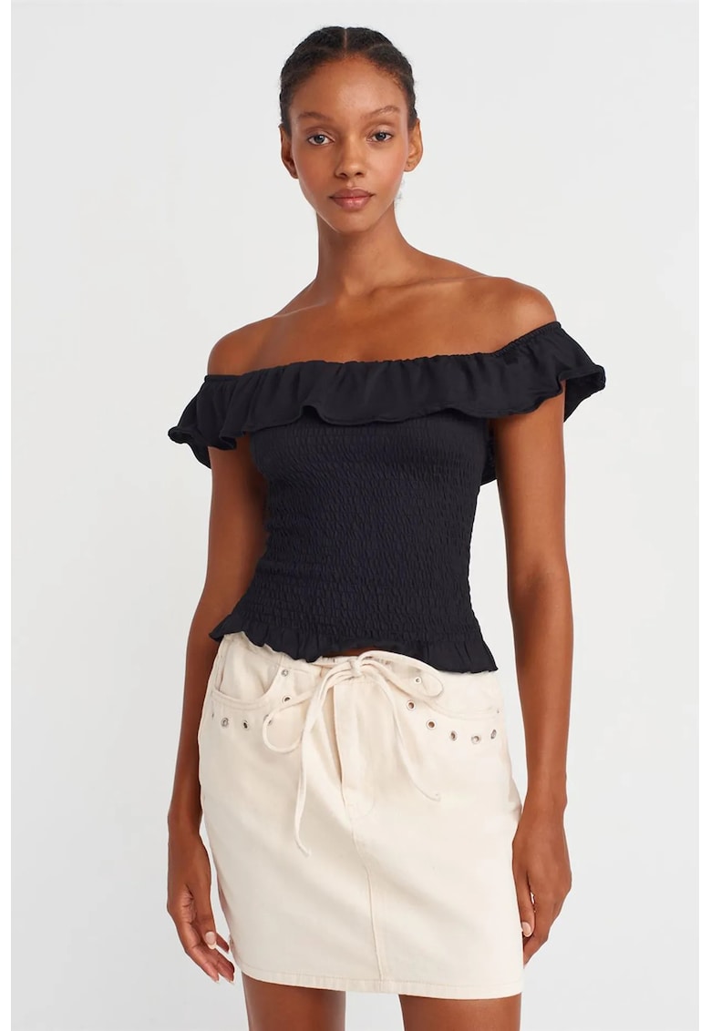 Fusta mini - casual - cu detalii cu snur - alb prafuit - denim