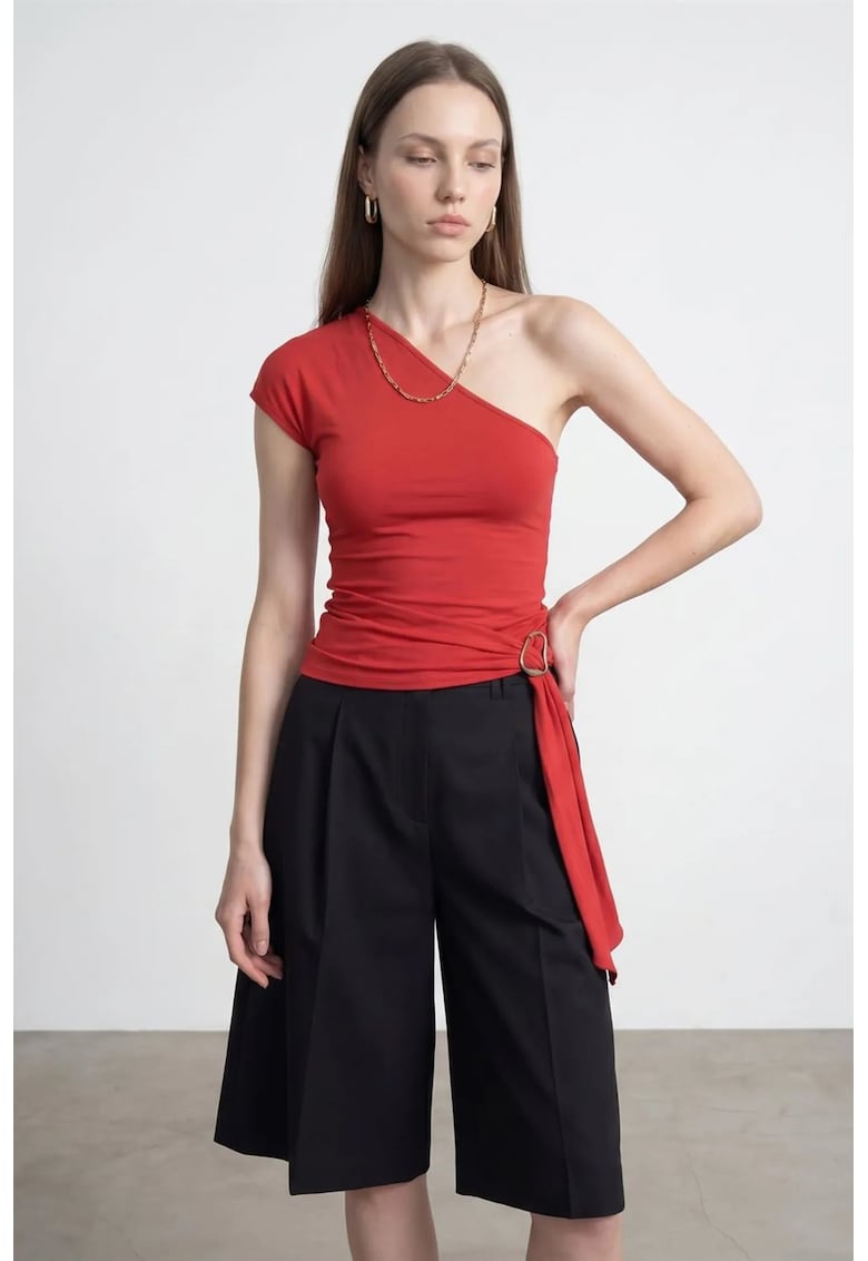 Bluza dama - slim fit - asimetric - rosu - amestec lyocell-bumbac-elastan