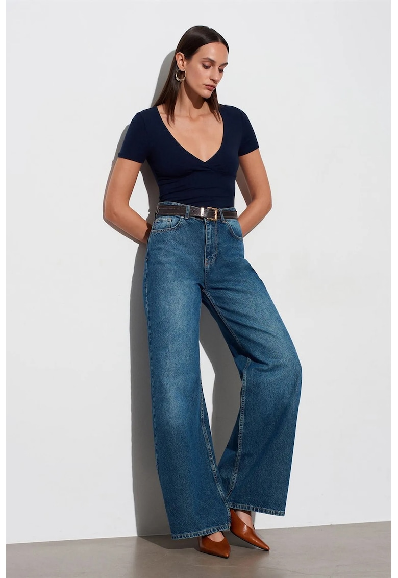 Tricou dama - mulat - decolteu in V - albastru marin - elastic