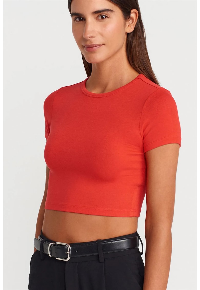 Tricou Crop Slim-Fit - portocaliu - elastic - 96% viscoza - pentru femei