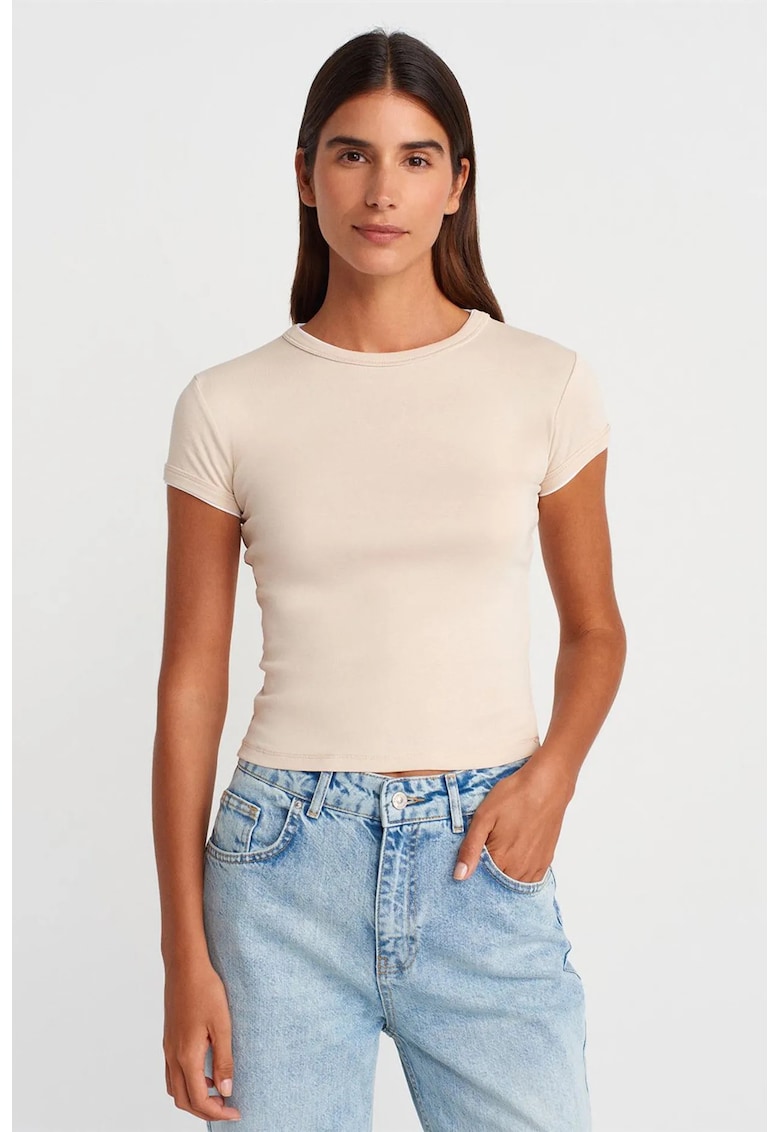 Tricou crop - slim fit - crem natural - bumbac