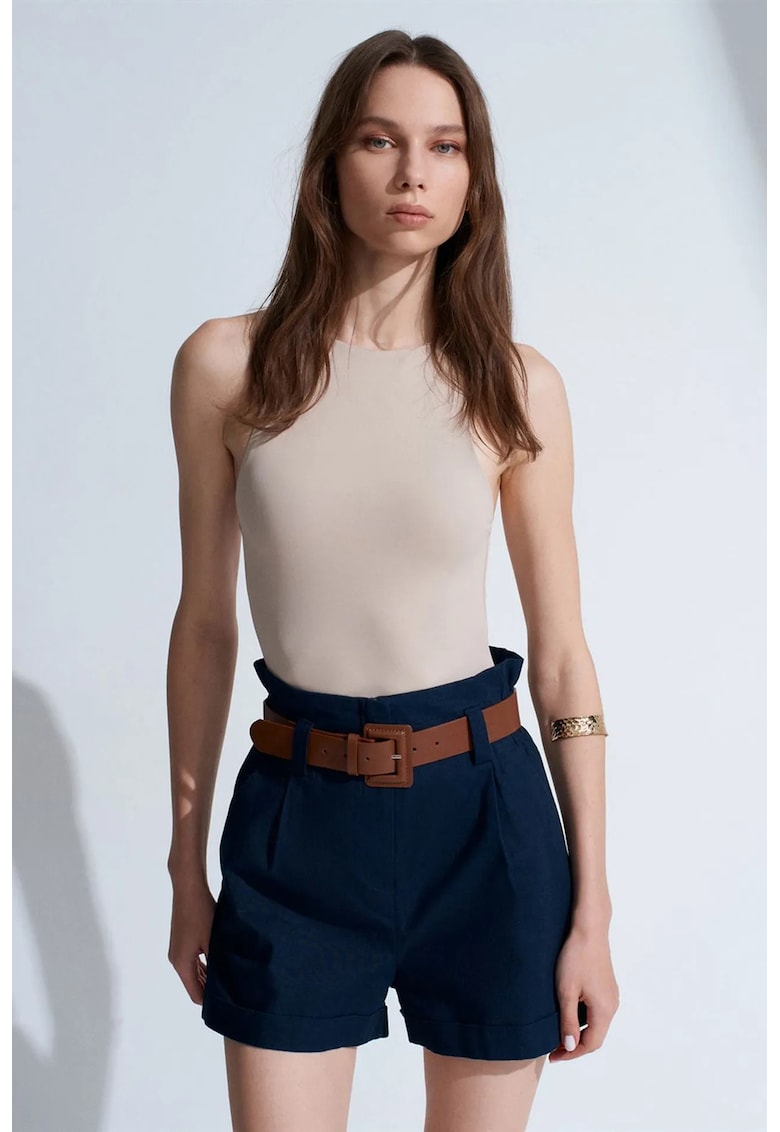 Body Slim-Fit cu guler halter - bej natural - 93% nailon - 7% elastan