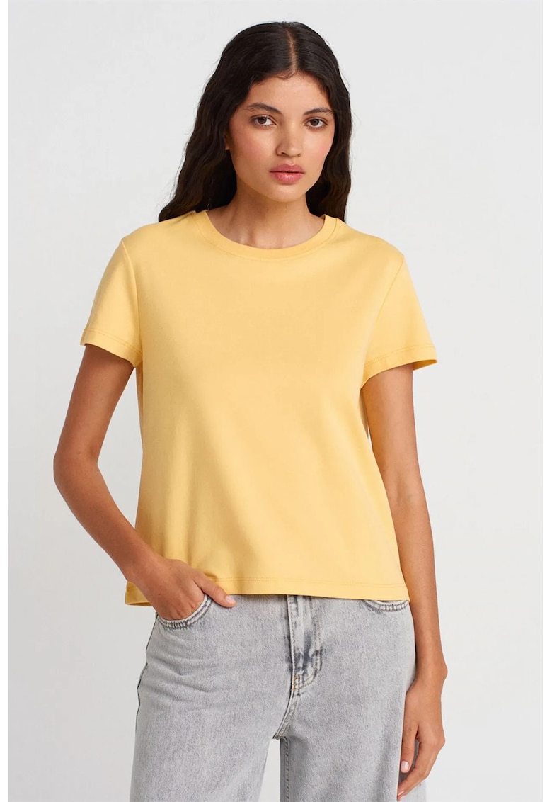 Tricou dama regular fit - cu nervuri - galben lamaie - 100% bumbac